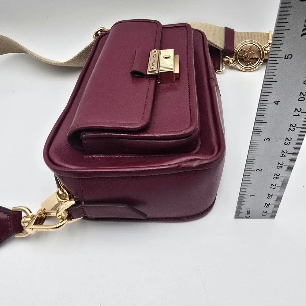 Michael‎ Kors Burgundy Leather Convertible Crossbody Shoulder Bag Gold Hardware
